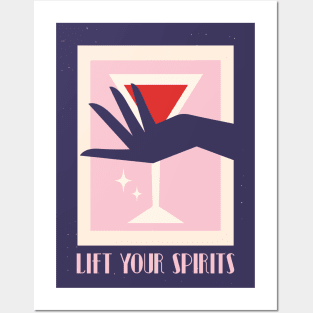 Lift your spirits, Martini, Cocktail art, Retro print, Alcohol poster, Kitchen, Bar decor Posters and Art